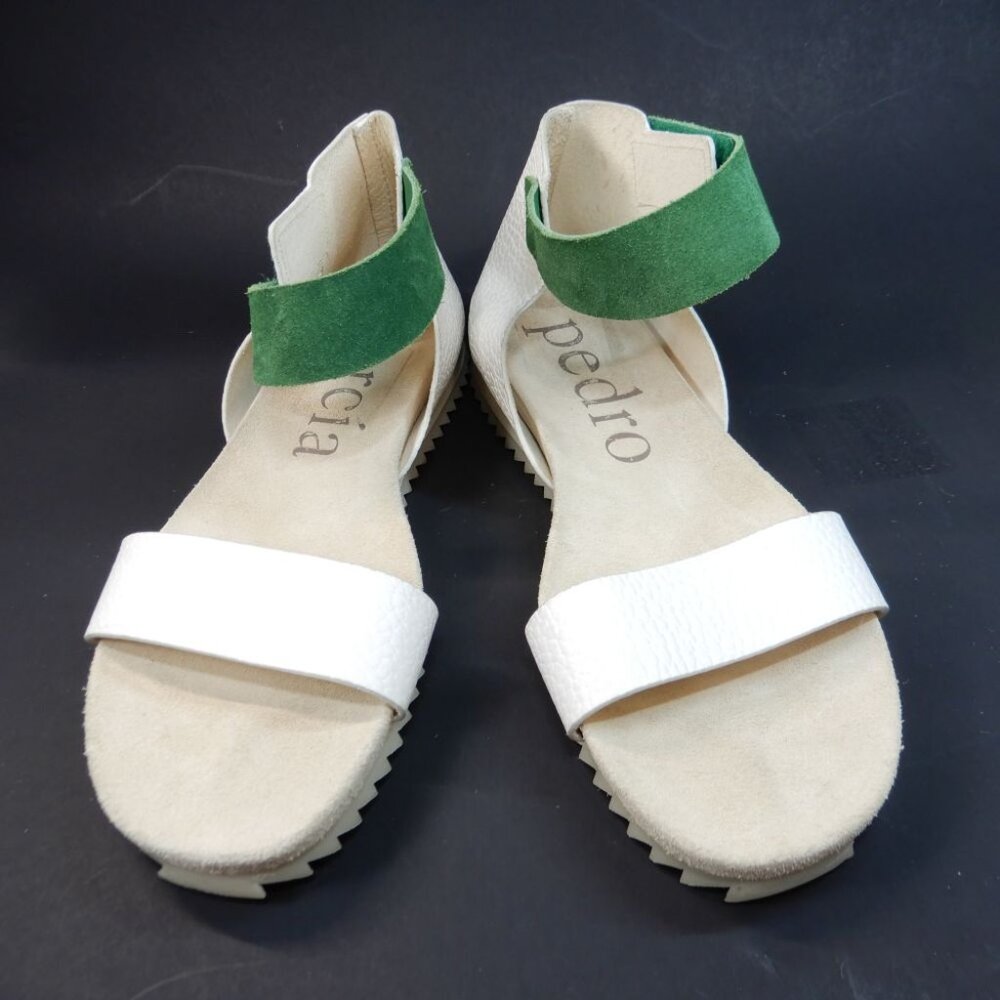 PEDRO GARCIA Jenile Ankle Strap Flat Sandals Size 41 11 White Green Leather NEW - Picture 6 of 12